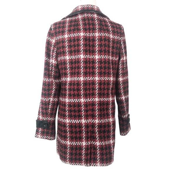 New with tag Express Women’s Red Black Houndstooth Tweed Wool Winter Peacoat - Picture 4 of 16